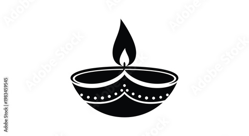 A detailed black silhouette of a traditional diya lamp