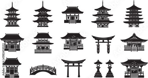 Black and white of various house types and architectural architecture residential buildings cottage