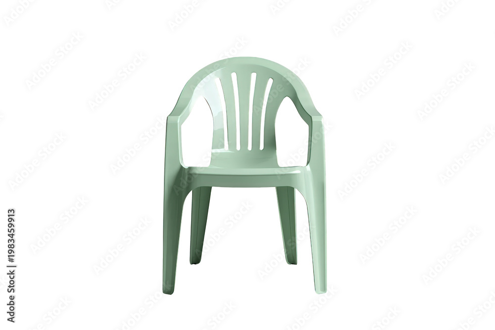 Obraz premium Green plastic garden chair isolated on transparent background ready for outdoor use and summer patio furniture concepts