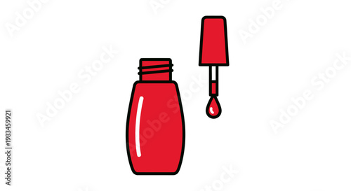 Red nail polish bottle with applicator and dripping polish