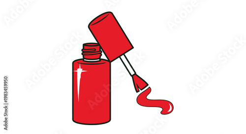 A red nail polish bottle with the brush dripping polish onto a surface