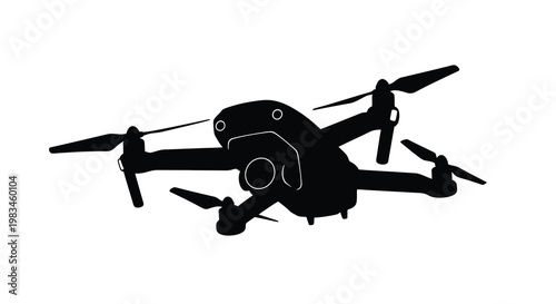 A black drone with outstretched propellers a striking silhouette
