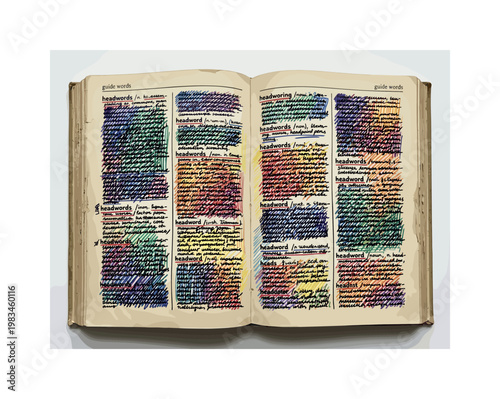 Open bilingual dictionary with spread pages and dense text blocks forming classic reference book structure without readable text