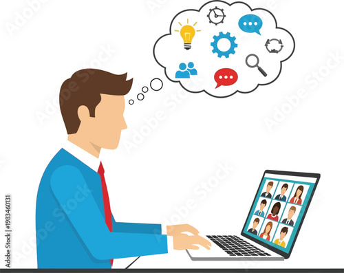 Businessman works on laptop in the office.