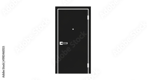 Black modern closed door with silver handle and peephole.
