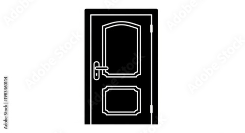 Black interior door with white outline and handle.