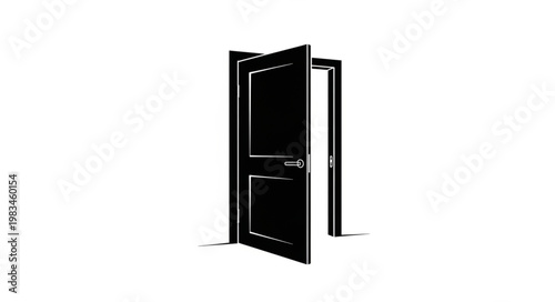 Open black door with white background.