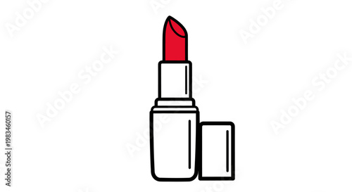 A simple red lipstick with its cap slightly ajar sits on a white background