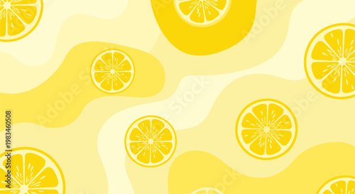 Fresh lemon seamless pattern with bright yellow summer fruit background flat design