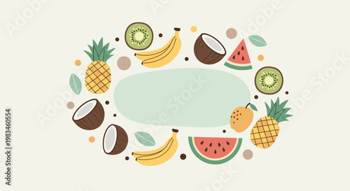 Tropical summer fruits banner with copy space playful flat design background