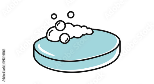 Light blue bar of soap with foamy bubbles