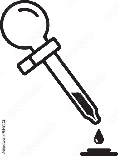 Premium Black & White Vector Pipette Aid Icon Showcasing Liquid Transfer Process for Scientific Lab Equipment, Medical Research Applications, Lab Protocols, Biological Sample Handling