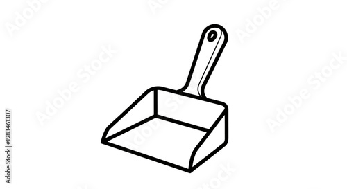 A simple black and white outline drawing of a dustpan