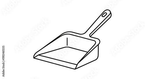 Black outline drawing of a simple dustpan with a handle