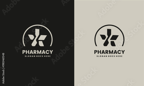 Pharmacy logo design with a modern cross symbol and slogan