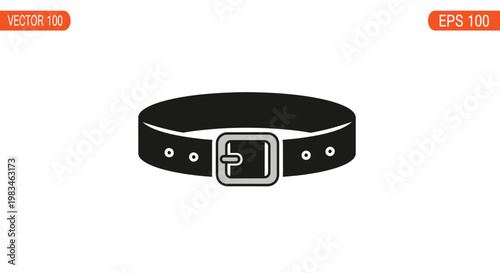 Black strap belt with a silver buckle and holes