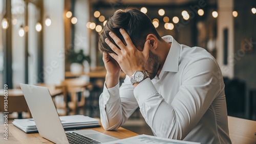 Tired employee overwhelmed with workload, showing signs of burnout and mental fatigue