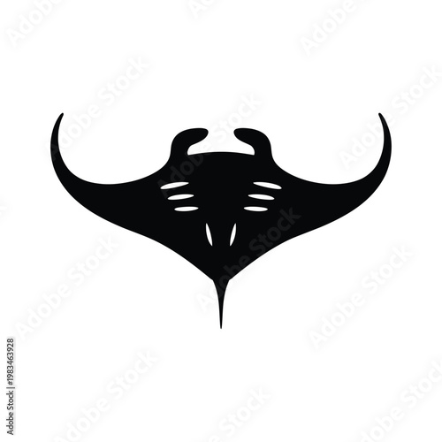 Simple black silhouette of a manta ray swimming gracefully