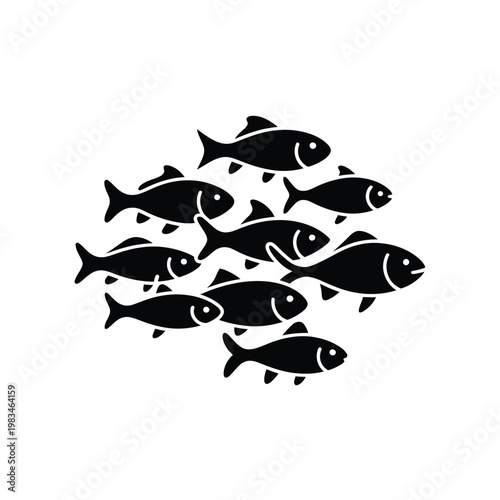 A school of black fish swims together in a tight grouping