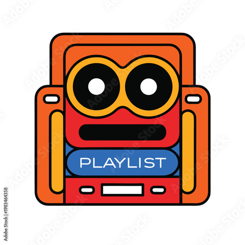 Cassette Tape Illustration with Retro Playlist Design in Flat Vector Style