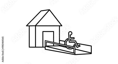 House with ramp and person in wheelchair