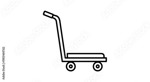A black outline drawing of a two-wheeled hand truck on a white background