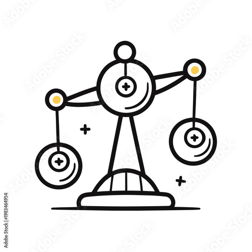 Scales of justice icon with doodle style balance symbol for legal equality and fair law concepts
