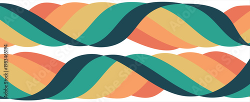 Abstract colorful 70s background vector. Vintage retro wallpaper with rainbow stripes and wavy lines. A 1970 color illustration suitable for posters, banners, decorative items and wall art. modern