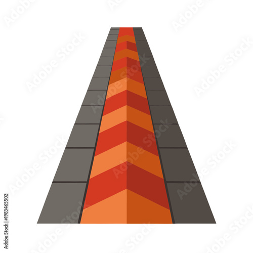 Perspective road view with orange arrows and gray sidewalk tiles showing direction and movement