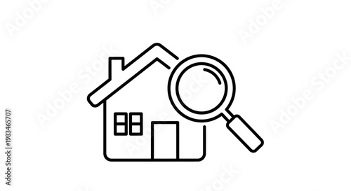 Magnifying glass inspecting a simple house icon