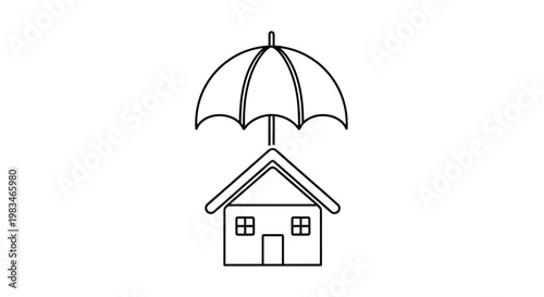 A simple outline shows an umbrella above a house