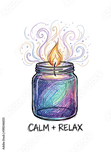 Aromatherapy candle in glass container with gentle flame forming calming ambiance object for relaxation routine in expressive