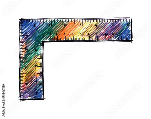 Carpenter square ruler with right angle form and marked edges creating precise measuring tool silhouette in expressive vibrant
