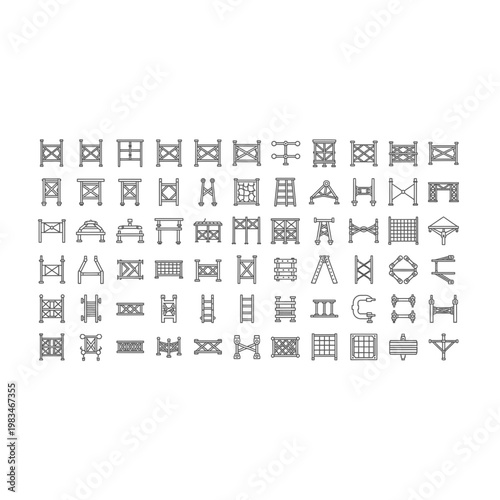 Set of various industrial bridge and structural support icons