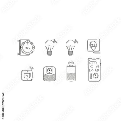 Set of industrial and household electrical lighting and power icons