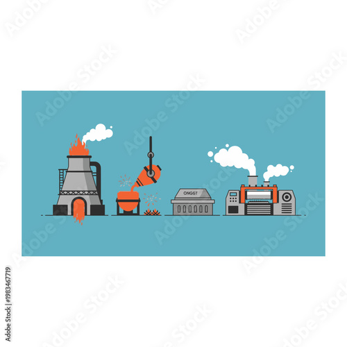 Industrial manufacturing steel production plant process infographic