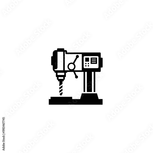 Black and white industrial drill press machine icon