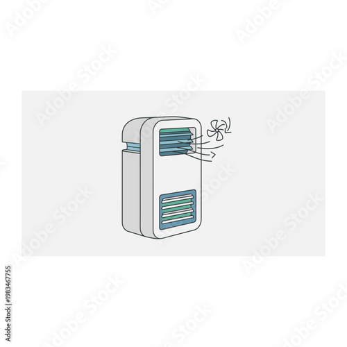 Portable evaporative air cooler icon with airflow lines