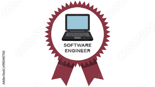 Software Engineer Badge: A digitally crafted badge showcasing a laptop on a maroon and white banner, representing excellence in the field of software engineering. 