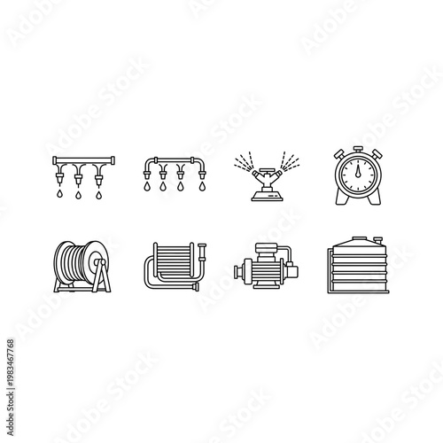 Linear icons of irrigation and water management machinery