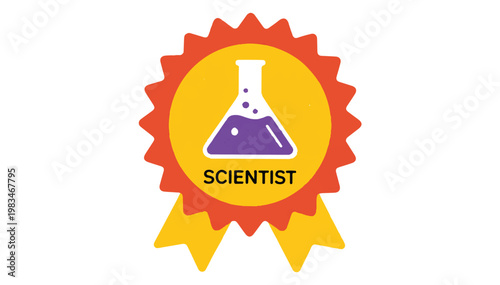 Science Icon: This emblem of the scientist embodies knowledge, discovery, and innovation, depicting a flask atop a banner reading 'Scientist'. 