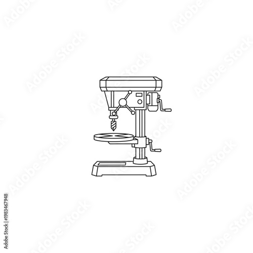 Industrial bench drill press machine vector outline illustration