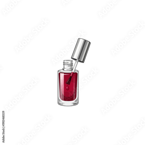 Red nail polish bottle with applicator brush