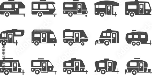 rv fifth wheel towable trailer silhouette icon collection