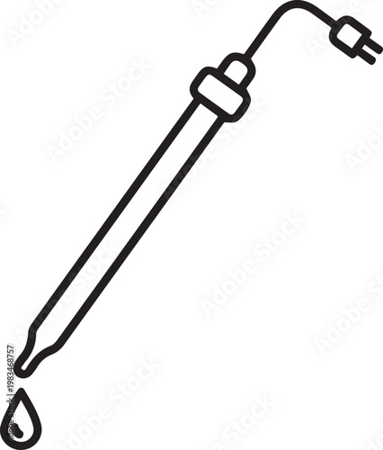 Premium pH Meter Probe Vector Icon with Liquid Droplet for Scientific Data Visualization, Laboratory Reporting, Chemical Analysis, Educational Infographics, Medical Research Presentations