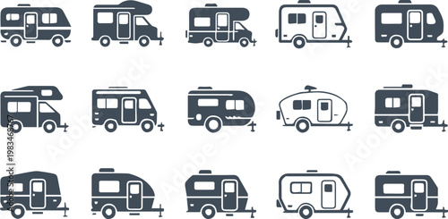 rv motorhome campervan silhouette icon pack grid