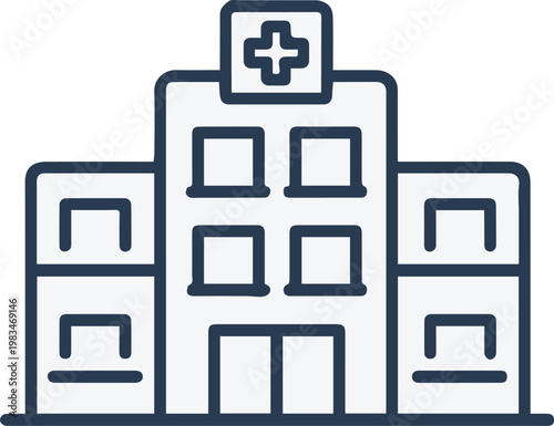 hospital simple line drawing of clinic facade with medical cross