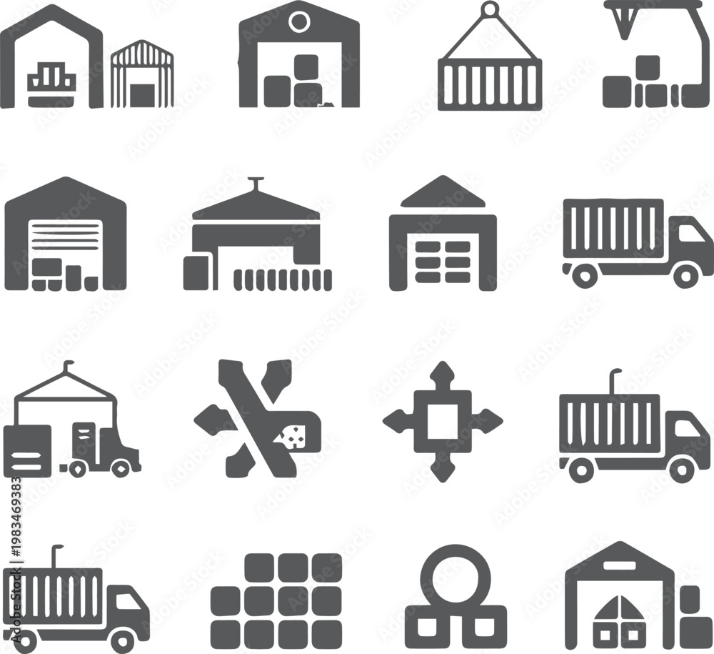 Fototapeta premium logistics icons set warehouse shipping transport cargo and storage