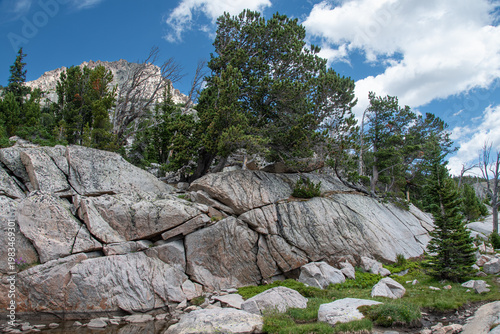 Exposed ancient granite bedrock in the Beartooth Wilderness, Montanna, USA
