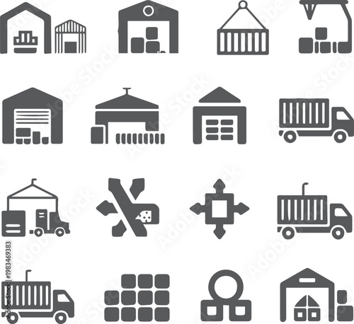 logistics icons set warehouse shipping transport cargo and storage